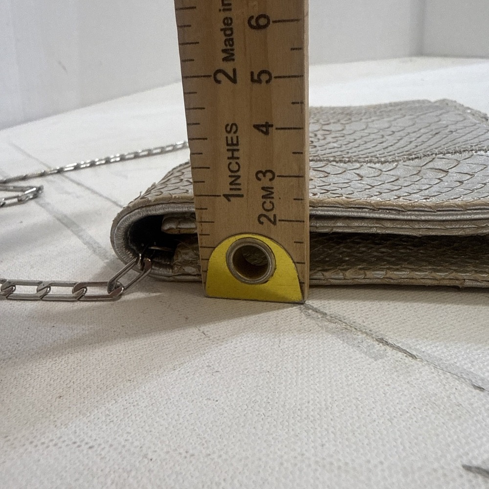 Carlos Falchi Clutch Metallic Leather Crossbody Envelope Chain Strap Purse Bag - Picture 5 of 16